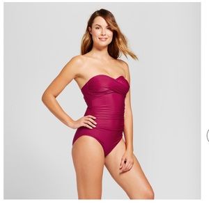Shearred Bandeu one piece bathing suit. Store pics